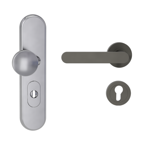 Griffwerk TITANO Kombi SB_882 ES1 (S2) -Edelstahl matt Kombi-Schutzbeschlag -Knopf/Drücker -mit Griff AVUS -KGR -rund -L -ZA, 72mm -TS 38-50