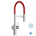 Vorschaubild 4 Wege Wasserhahn Küchenarmatur, FC, mit 360° schwenkbarem Auslauf, abnehmbare 2 strahl Handbrause, Verchromt / Rot