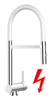 NIEDERDRUCK Wasserhahn Vorfenster Küchenarmatur, Umklappbar 6 CM, mit 360° schwenkbarem Auslauf, abnehmbare 2 strahl Handbrause, Verchromt / Weiß