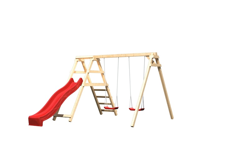 Akubi Kinderspielgerät Doppelschaukel Felix mit Klettergerüst und Rutsche