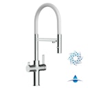 Vorschaubild 4 Wege Wasserhahn Küchenarmatur, FC, mit 360° schwenkbarem Auslauf, abnehmbare 2 strahl Handbrause, Verchromt / Weiß