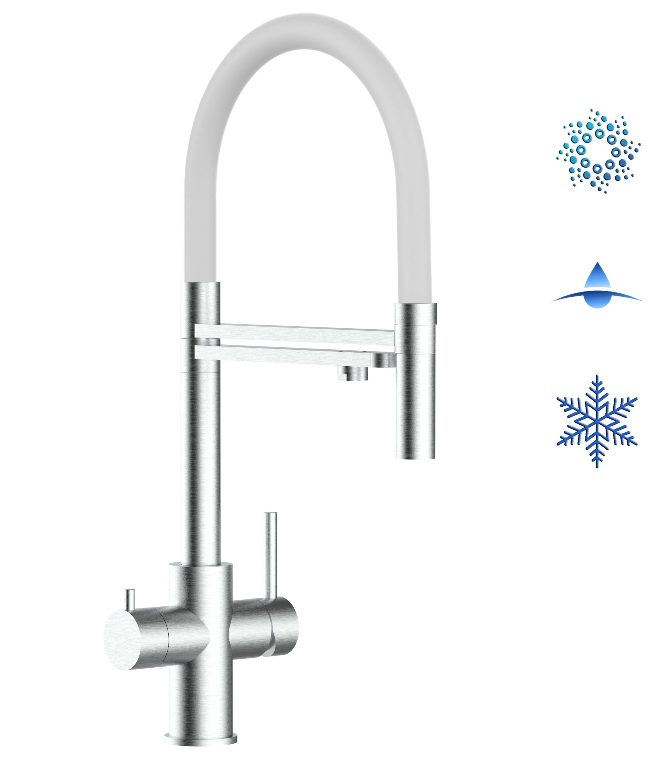 5 Wege Wasserhahn Küchenarmatur, Edelstahl Massiv mit 360° schwenkbarem Auslauf, abnehmbare 2 strahl Handbrause, Gebürstet / Weiß