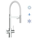 Vorschaubild 5 Wege Wasserhahn Küchenarmatur, Edelstahl Massiv mit 360° schwenkbarem Auslauf, abnehmbare 2 strahl Handbrause, Gebürstet / Weiß