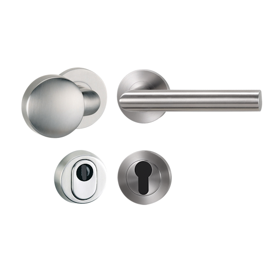 Griffwerk LUCIA PROFESSIONAL Schraubtechnik -Edelstahl matt Schutzrosettengarnitur -Knopf R1 -ZA -Kombi-Innenrosettensatz rund