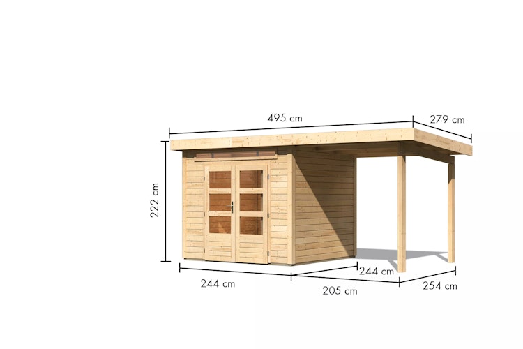 Karibu Woodfeeling Gartenhaus Kandern 1/2/3 mit 235 cm Schleppdach + Rückwand