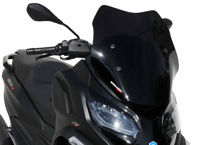 ERMAX Scooterscheibe Sport Acrylic durchsichtig Schwarz getönt für PIAGGIO MP3 400 Exclusive; MP3 530 Exclusive