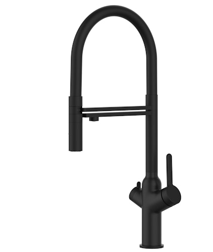 4 Wege Wasserhahn Küchenarmatur, BOD, mit 360° schwenkbarem Auslauf, abnehmbare 2 strahl Handbrause, Schwarz Matt / Schwarz