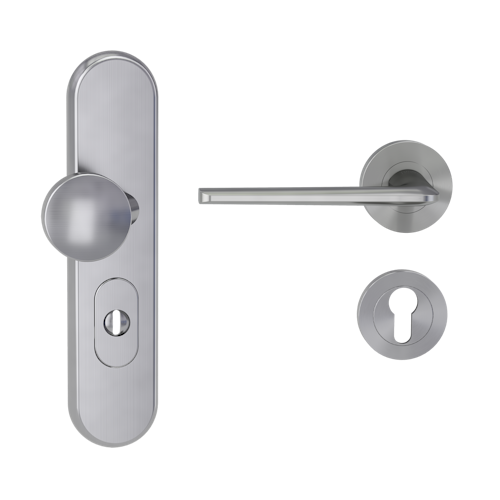 Griffwerk TITANO Kombi SB_882 ES1 (S2) -Edelstahl matt Kombi-Schutzbeschlag -Knopf/Drücker -mit Griff REMOTE -SG -rund -L -ZA, 72mm -TS 38-50