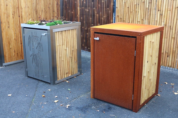 BambusBASIS Mülltonnenbox Cortenstahl für 120 l-Tonne  -  1-/2-/3-er Box