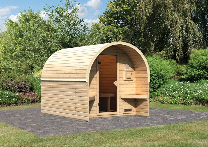Karibu Gartensauna/Saunafass Fasshaus 2 inkl. gratis Sauna-Zubehörset im Wert von 234,94 €