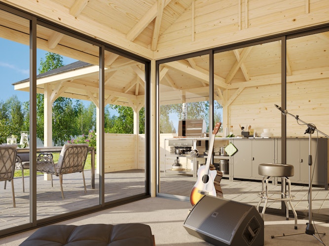 Palmako Pavillon Bianca 24,9 m² Set 509 Slide Plus mit Isolierglas-Schiebetüren