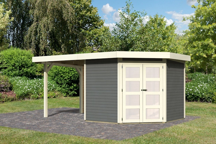 Karibu Gartenhaus Goldendorf 3/5 mit 240 cm Schleppdach + Rückwand - 19 mm