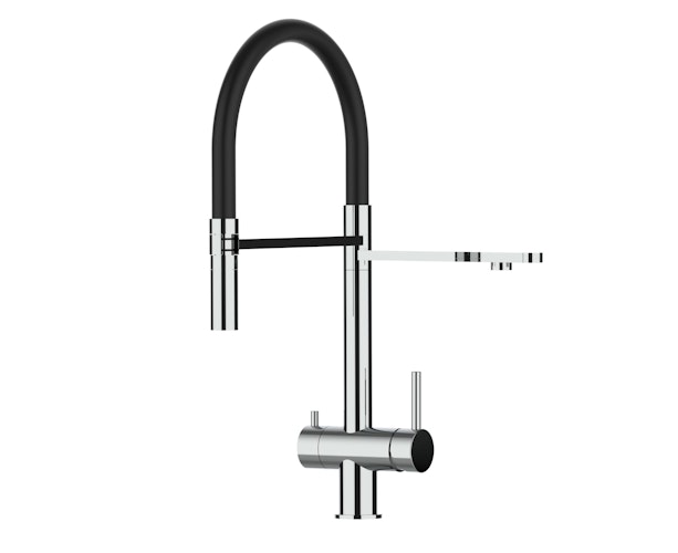 3 Wege Wasserhahn Küchenarmatur, Edelstahl Massiv mit 360° schwenkbarem Auslauf, abnehmbare 2 strahl Handbrause, Hochglanz / Schwarz