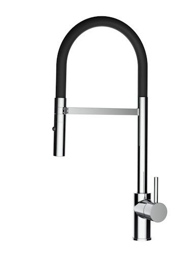 Wasserhahn Küchenarmatur, SAM, mit 360° schwenkbarem Auslauf, abnehmbare 2 strahl Handbrause, Verchromt / Schwarz