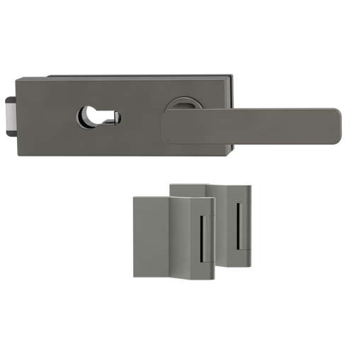 Griffwerk PURISTO S -Kaschmirgrau Ganzglastürbeschlagset -3-teiliger Bandsatz -mit Griff DESM MINIMAL MODERN -EM -PZ