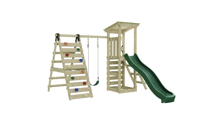 Rebo Spielturm Sevilla inkl. Einzelschaukel, Rutsche und Klettergerüst/Kletterwand - by Weka