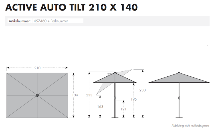 doppler Mittelmastschirm ACTIVE 210 x 140 Auto-Tilt, Aluminium Silber / Polyester 180 g/m²