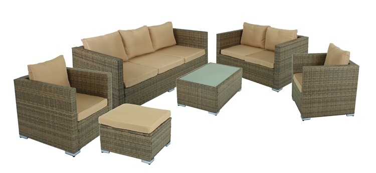 Garden Pleasure Lounge-Set MURCIA, Polyrattan Braun / Kissen 100 % Polyester Cremebeige