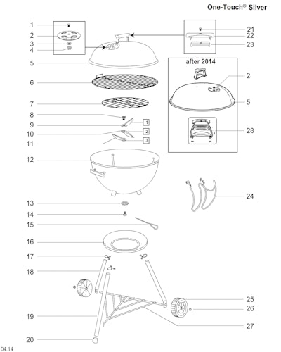 Weber One-Touch Silver 57cm Blk w/Slide Aside Lid Holder (Export)