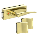 Vorschaubild Griffwerk Glastürbeschlag PURISTO S mit Griff MARISA PROF smart2lock Flüster 3-tlg. Bänder MARISA Messing-Optik