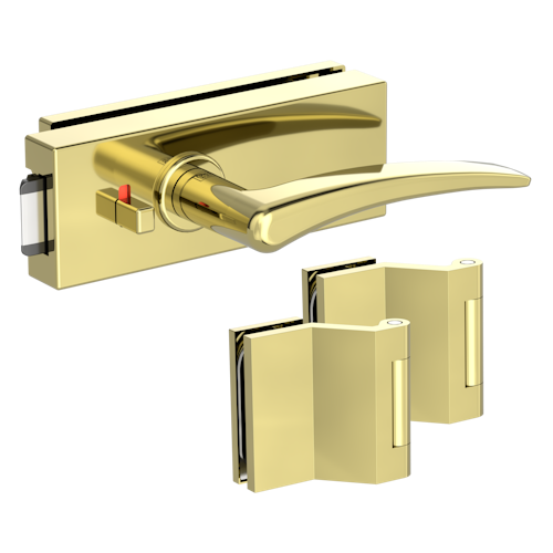 Griffwerk Glastürbeschlag PURISTO S mit Griff MARISA PROF smart2lock Flüster 3-tlg. Bänder MARISA Messing-Optik