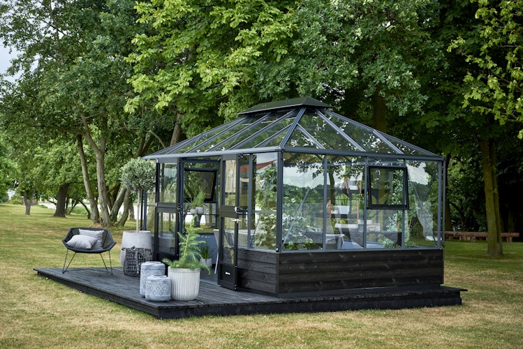 Juliana Gewächshaus Grand Oase anthrazit - 3 mm Sicherheitsglas - für Mauer - 13,0 m²