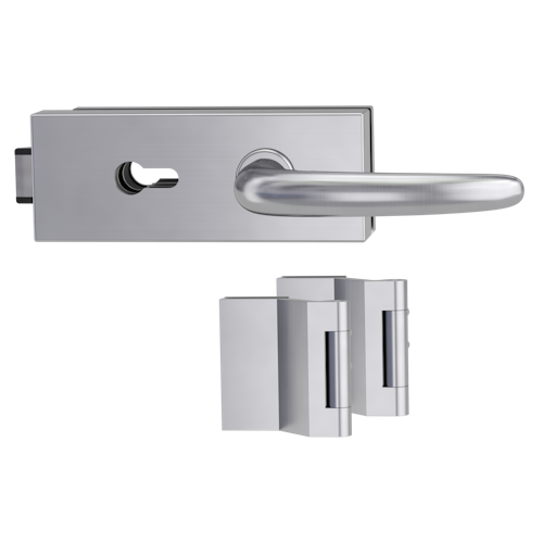 Griffwerk PURISTO S -Edelstahl matt Ganzglastürbeschlagset -3-teiliger Bandsatz -mit Griff DESM ULMER GRIFF -EM -PZ