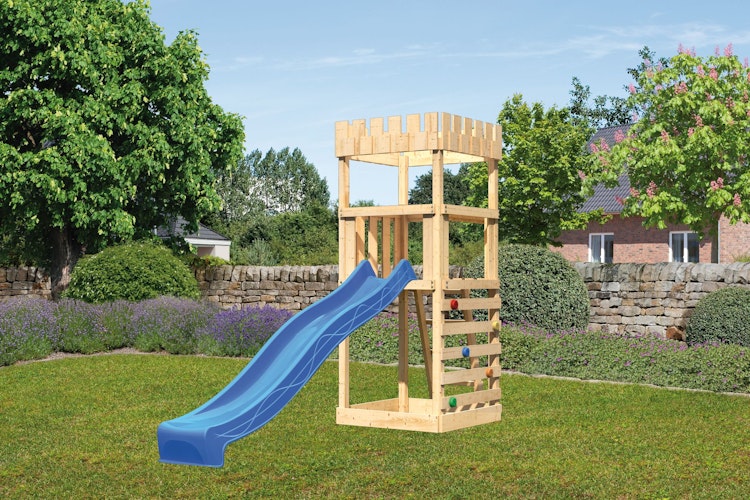 Akubi Kinderspielturm Ritterburg Löwenherz inkl. Wellenrutsche und Kletterwand