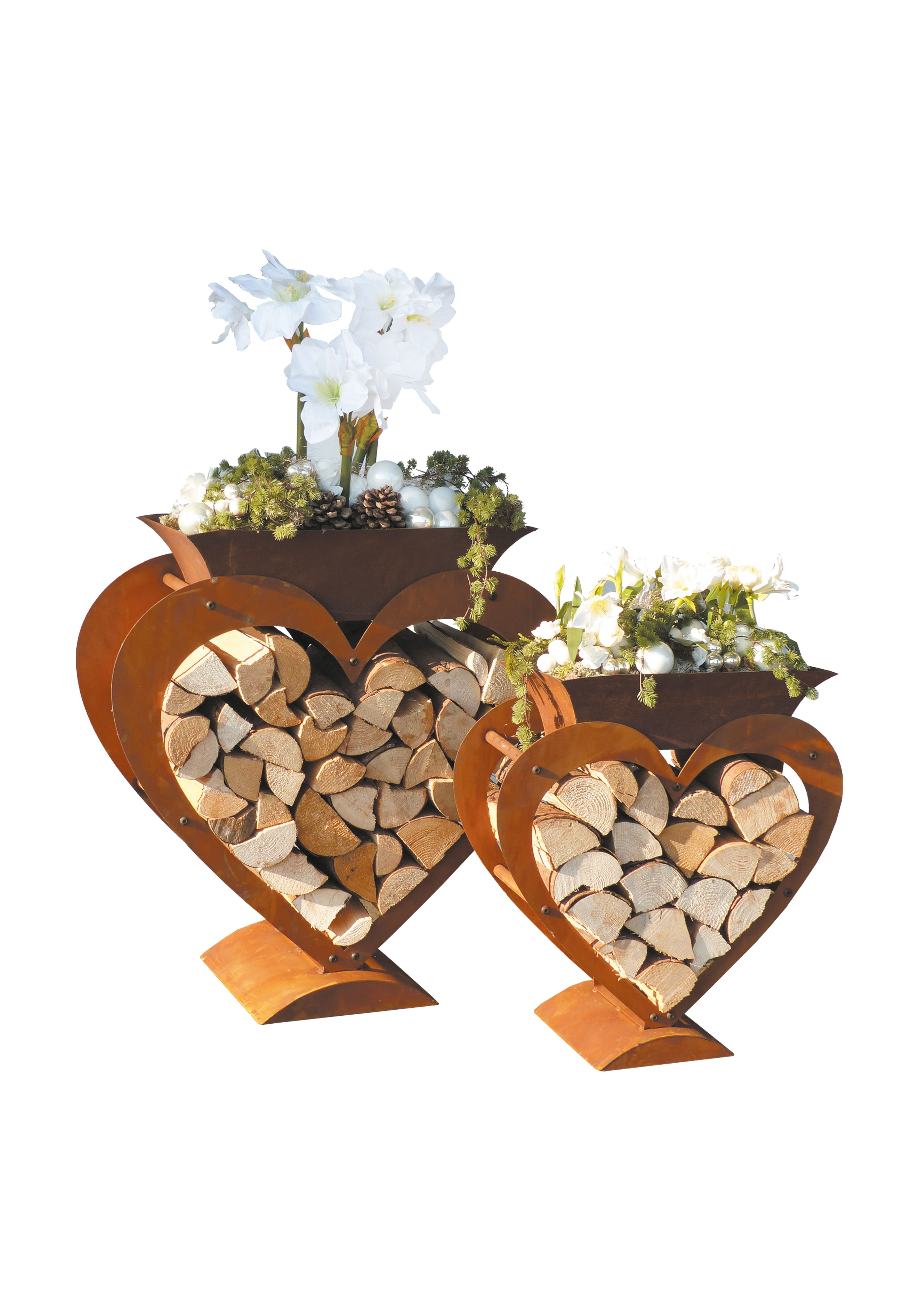 Badeko Herz-Holzregal-Set: 45 & 58 cm hoch in Edelrostoptik