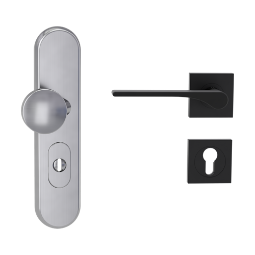 Griffwerk TITANO Kombi SB_882 ES1 (S2) -Edelstahl matt Kombi-Schutzbeschlag -Knopf/Drücker -mit Griff DESM LEAF LIGHT -GSC -eckig -L -ZA, 72mm -TS 38-50