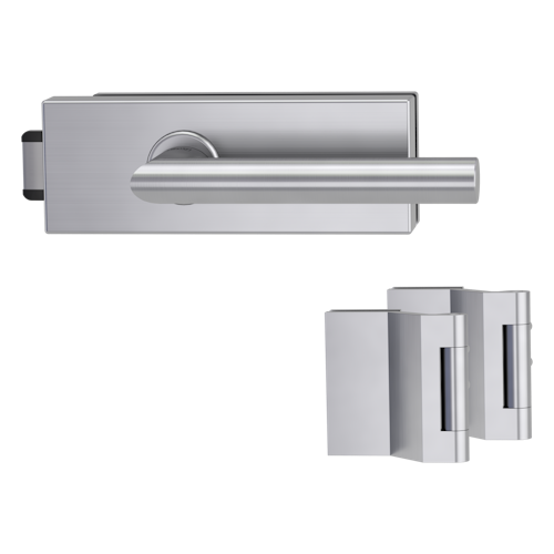 Griffwerk PURISTO S -Edelstahl matt Ganzglastürbeschlagset -3-teiliger Bandsatz -mit Griff VIVIA -EM -UV