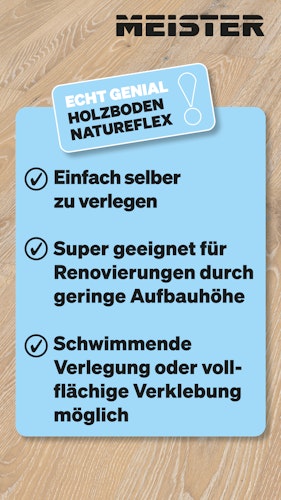 MEISTER Holzboden Natureflex HD 100 2200 x 210 x 8 mm 20016 Eiche lebhaft leichtweiß gekälkt gebürstet ultramattlackiert