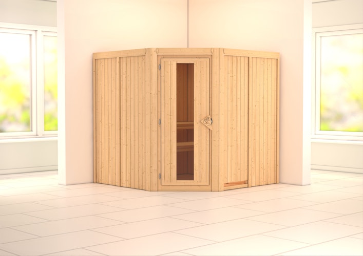 Karibu Sauna Jarin mit Eckeinstieg 68 mm inkl. gratis Sauna-Zubehörset im Wert von 234,94 €