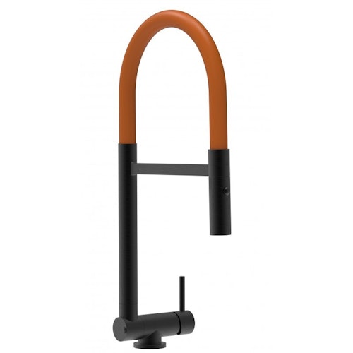 Wasserhahn Vorfenster Küchenarmatur, Umklappbar 4,5 CM, mit 360° schwenkbarem Auslauf, abnehmbare 2 strahl Handbrause, Schwarz Matt / Orange