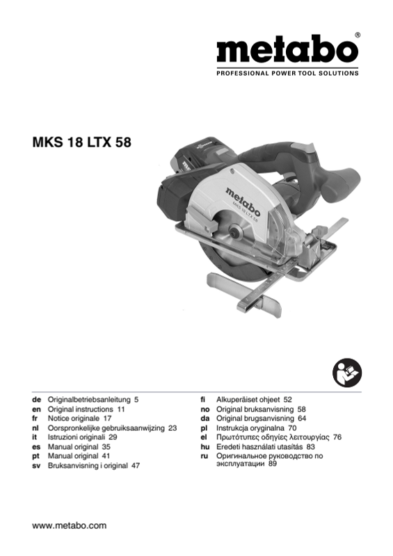 Bedienungsanleitung fÃ¼r Metabo Akku-Metall-HandkreissÃ¤ge MKS 18 LTX 58