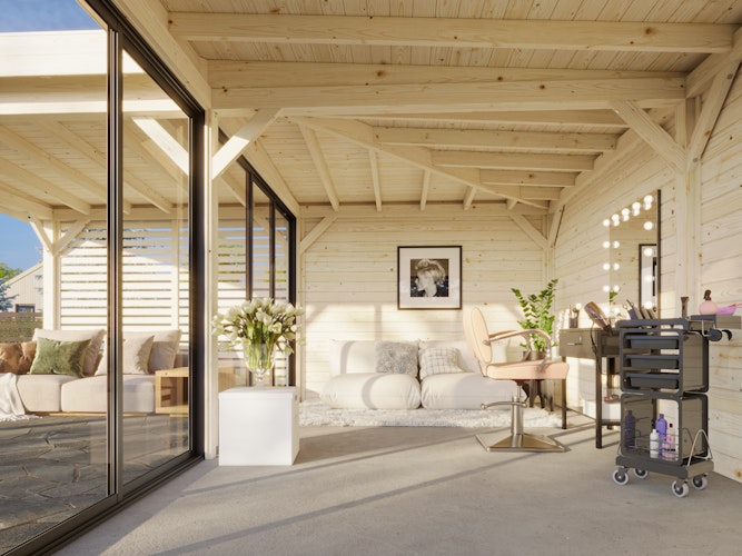 Palmako Gartenhaus Connect Lenna 24,9 m² Set 714 Slide Plus mit Isolierglas-Schiebetüren - 28 mm