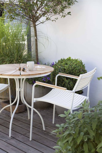 Cinas Kaffeetisch ELLEN, Ø 80 cm, Aluminium / Teak