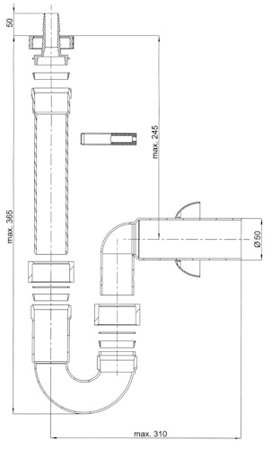 Sanitop Geräte-Geruchverschluss 50 x 20 - 24 mm