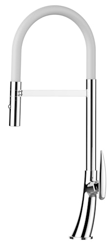 Wasserhahn Küchenarmatur, LEAF, mit 360° schwenkbarem Auslauf, abnehmbare 2 strahl Handbrause, Verchromt / Weiß