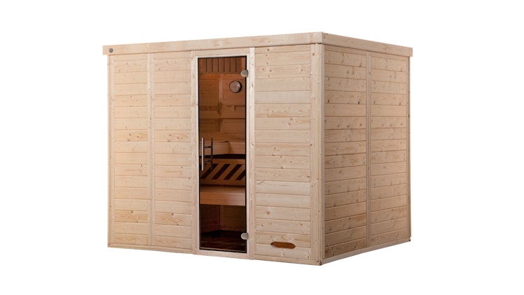 Weka Premium Massivholz-Elementsauna Kemi 5 mit Glastür - 45 mm