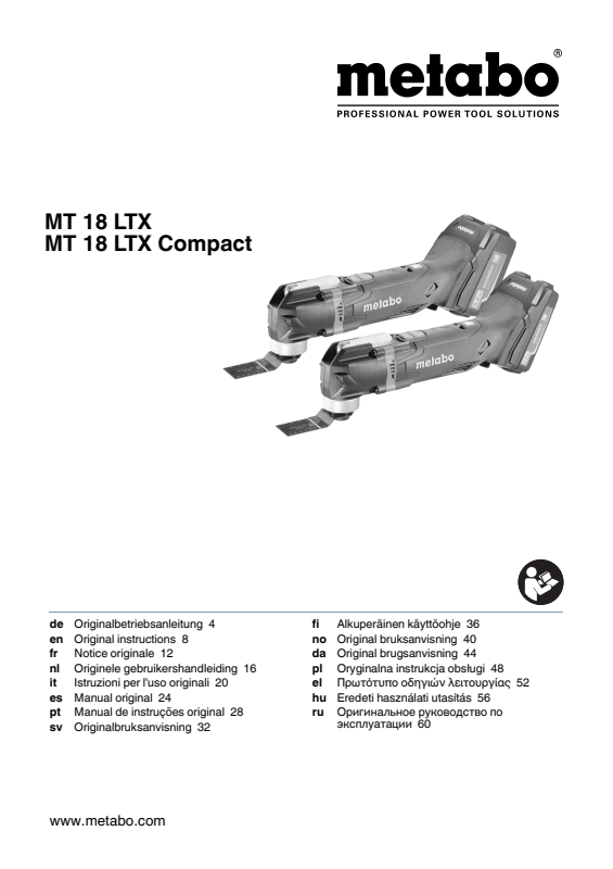 Bedienungsanleitung fÃ¼r Metabo Akku-Multitool MT 18 LTX Compact