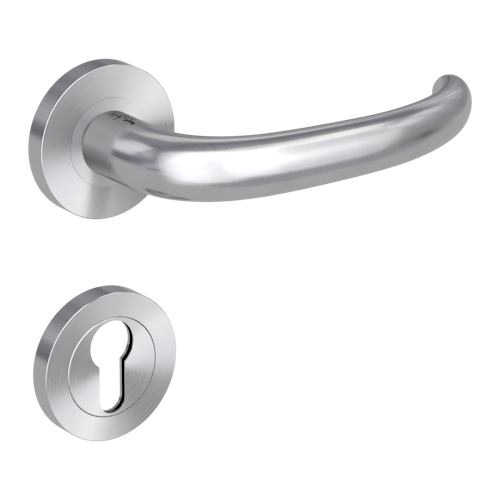 Griffwerk ULMER GRIFF PROF | DESIGN MANUFAKTUR FS -Edelstahl matt -Rosettengarnitur -Schraubt. -PZ -Stift 9mm -TS 38-50mm