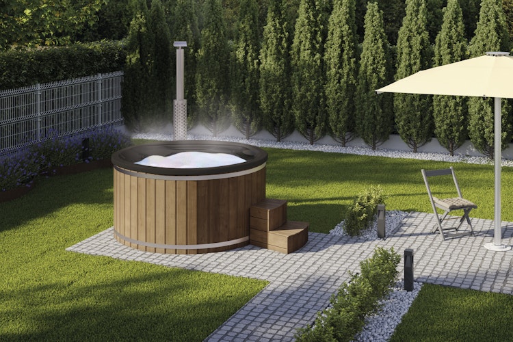 Wolff Finnhaus Badebottich Hot Tub Typ 5 Ø 225 cm mit Acrylwanne, Massagesystem, Luftsprudelsystem & LED-Beleuchtung