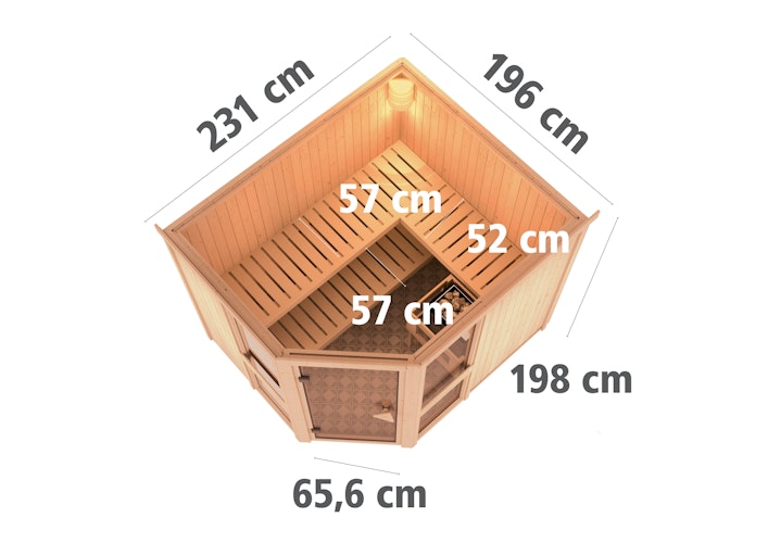 Karibu Amelia 3 - Sauna mit Eckeinstieg 68 mm inkl. gratis Sauna-Zubehörset im Wert von 234,94 €