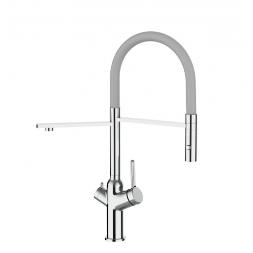3 Wege Wasserhahn Küchenarmatur, BOD, mit 360° schwenkbarem Auslauf, abnehmbare 2 strahl Handbrause, Verchromt / Grau