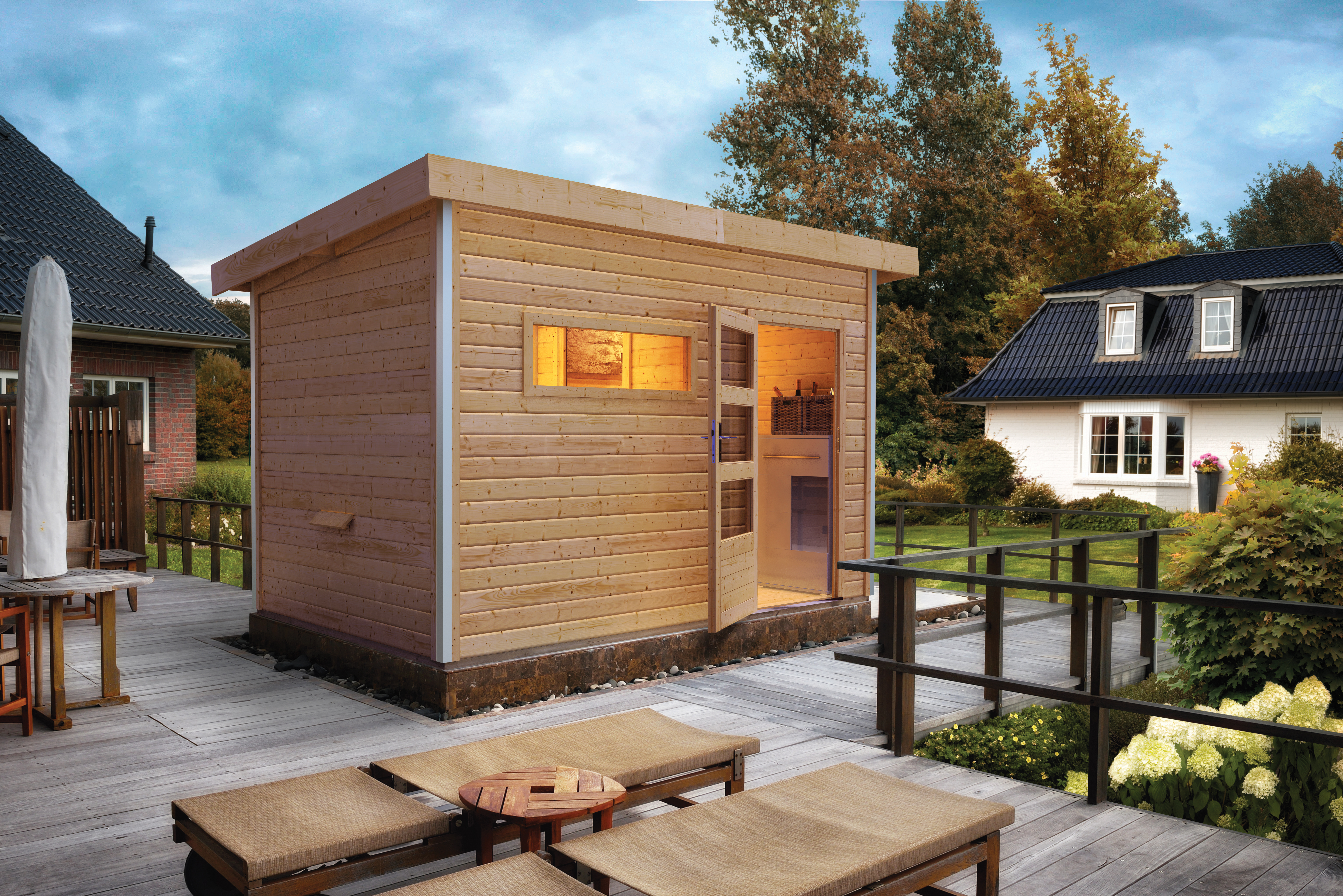 Karibu Saunahaus Skrollan 2 mit Vorraum naturbelassen inkl. 9-teiligem Gratis-Zubehörpaket im Wert von 137,95 €