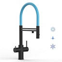 Vorschaubild 5 Wege Wasserhahn Küchenarmatur, Edelstahl Massiv mit 360° schwenkbarem Auslauf, abnehmbare 2 strahl Handbrause, PVD Schwarz Matt / Hellblau