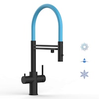 5 Wege Wasserhahn Küchenarmatur, Edelstahl Massiv mit 360° schwenkbarem Auslauf, abnehmbare 2 strahl Handbrause, PVD Schwarz Matt / Hellblau