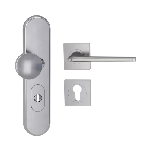 Griffwerk TITANO Kombi SB_882 ES1 (S2) -Edelstahl matt Kombi-Schutzbeschlag -Knopf/Drücker -mit Griff REMOTE -SG -eckig -R -ZA, 72mm -TS 38-50