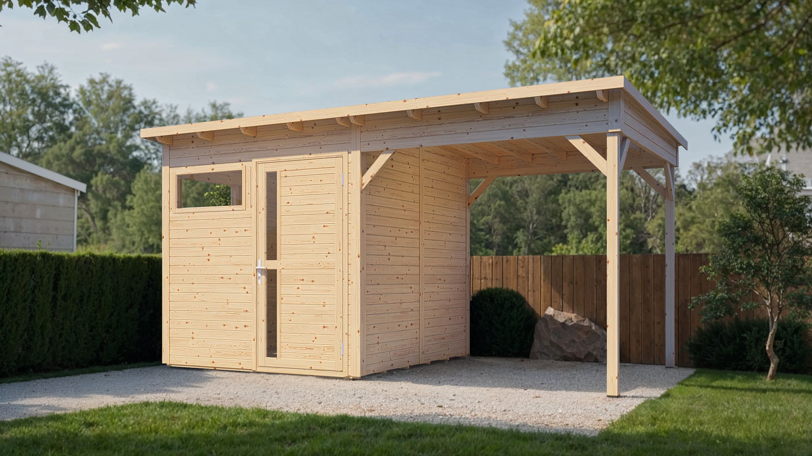 Bertilo Element-Gartenhaus Pentus 2 Lounge inkl. Anbaudach - 19 mm